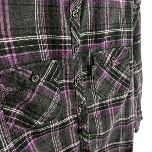 Five Brother Black Purple Plaid Flannel Button Up Shirt Women's Large - Picture 3 of 9